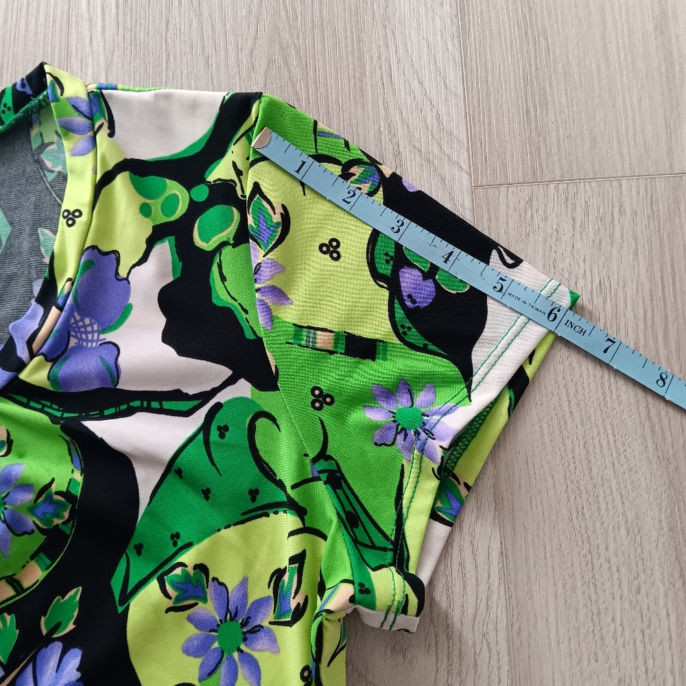 Casual Land Short-Sleeve Blouse Floral Bright Green Purple Yellow White Size 2XL - Picture 4 of 7